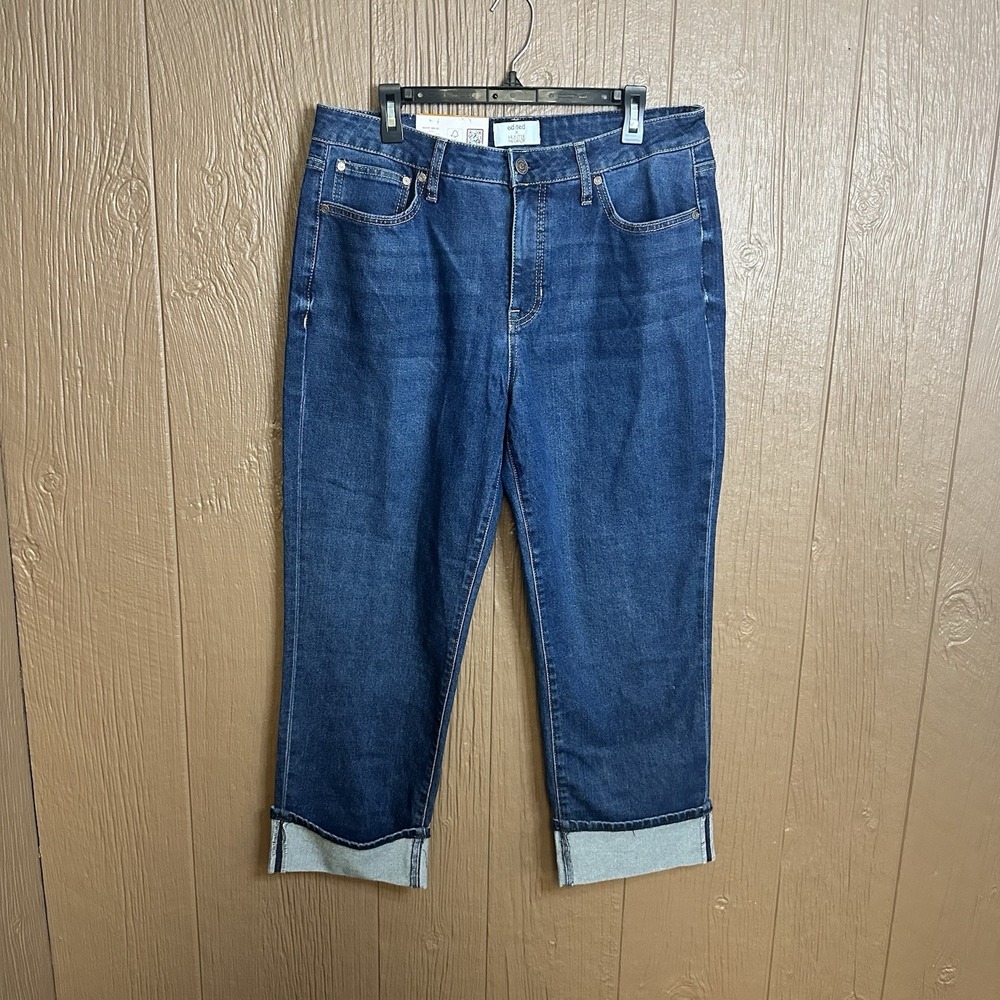 NWT Edited by Hunter McGrady Cuffed Wide Leg High Rise Jean‎ Sz 12 Dark Wash